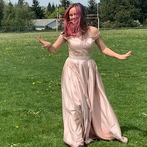 Baby pink silk prom dress